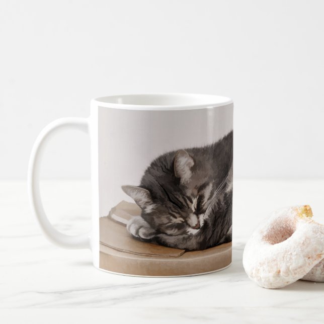 Caneca De Café Tabuleiro de Cinzas Cachorros por Gato Dormindo Na (Com Donut)