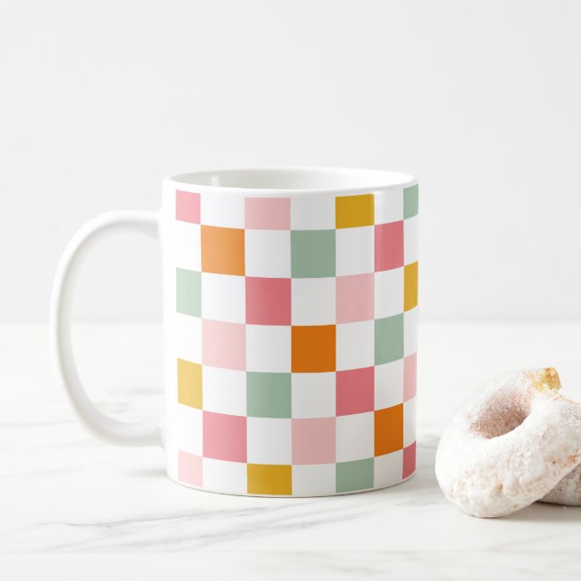 Caneca De Café Tabuleiro de Xadrez Colorido (Com Donut)