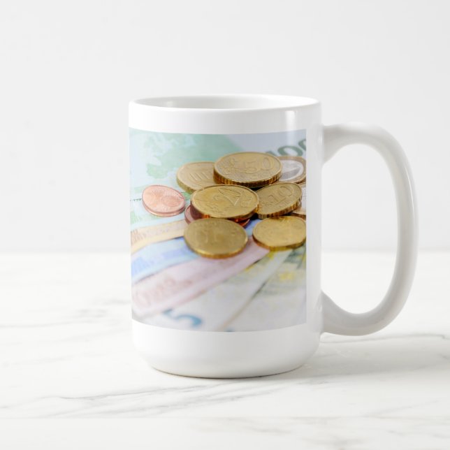 Caneca De Café Taça com euro cédulas moedas e (Direita)