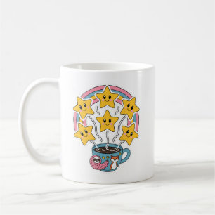 Caneca De Café Taça Kawaii - Taça Arco-Íris Cuta com Estrelas