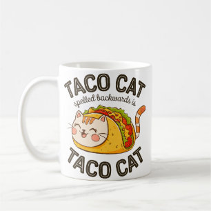 Caneca De Café Taco Cat Ortografado Para Trás É Taco Cat Felino