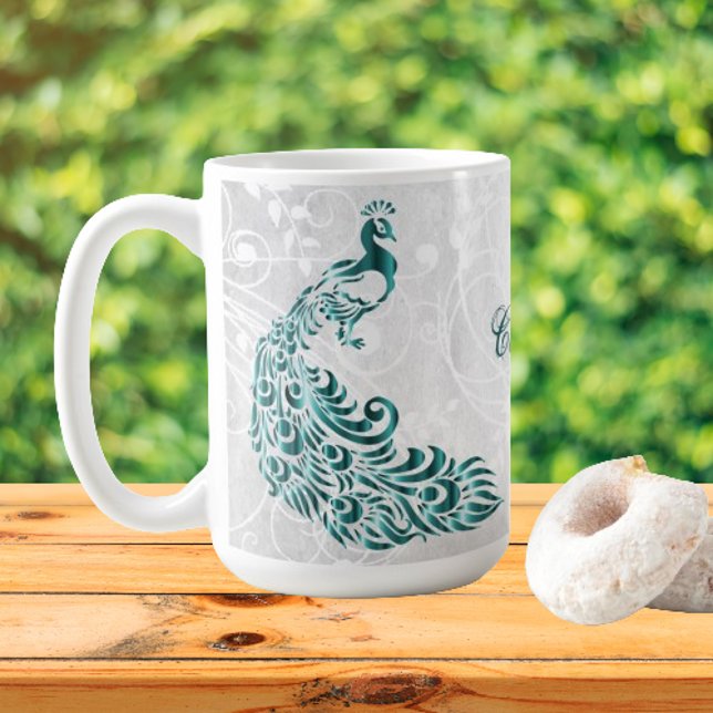 Caneca De Café Taco de café personalizado teal Peacock (Teal Peacock Personalized Coffee Mug)
