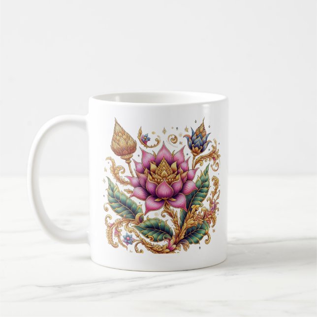 Caneca De Café Tailandês Motif Flower Classic Cerâmica (Esquerda)