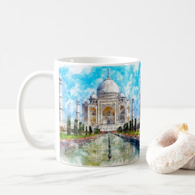 Caneca De Café Taj mahal marble mausoleum, pintura aquarela (Com Donut)