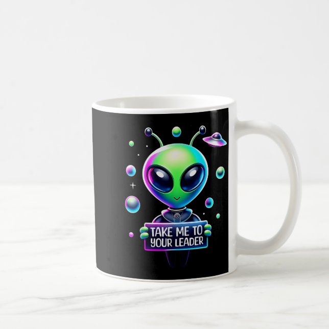 Caneca De Café Take Me To Your Leader Funny Alien Cartoon Men Wom (Direita)