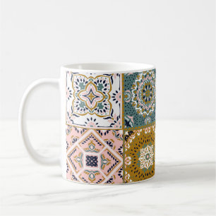 Caneca De Café Talavera Indian: Patchwork, Ethnic Mosaic.