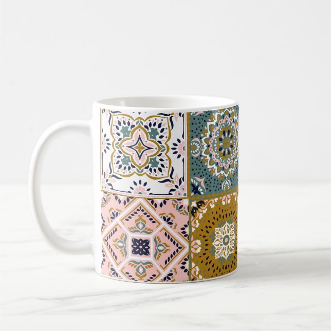 Caneca De Café Talavera Indian: Patchwork, Ethnic Mosaic. (Esquerda)