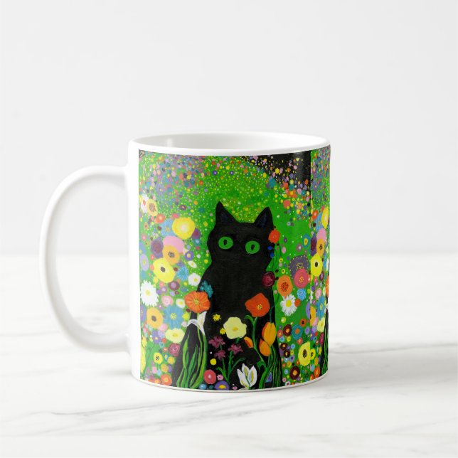 Caneca De Café Tampão Floral Gatinho Negro (Esquerda)