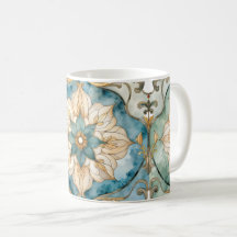 Caneca de Café Tapeçaria Floral Cerúlea