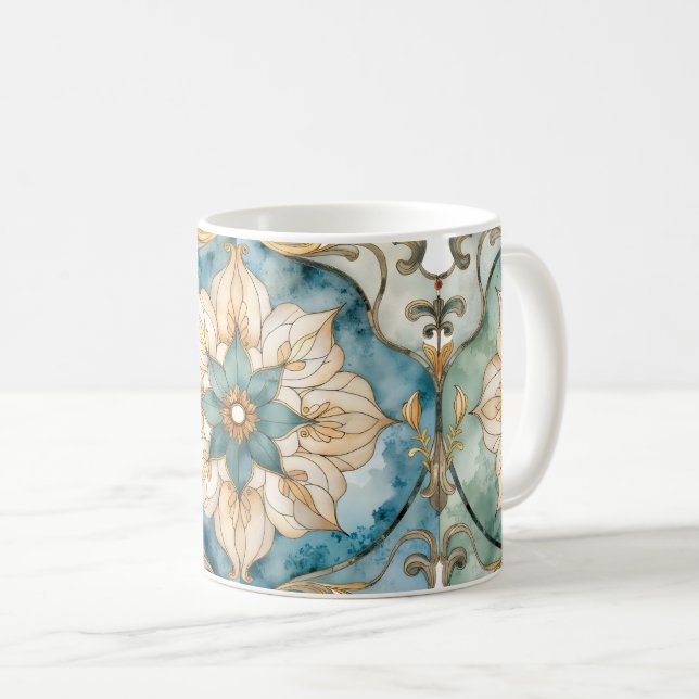 Caneca de Café Tapeçaria Floral Cerúlea (Frente Esquerda)
