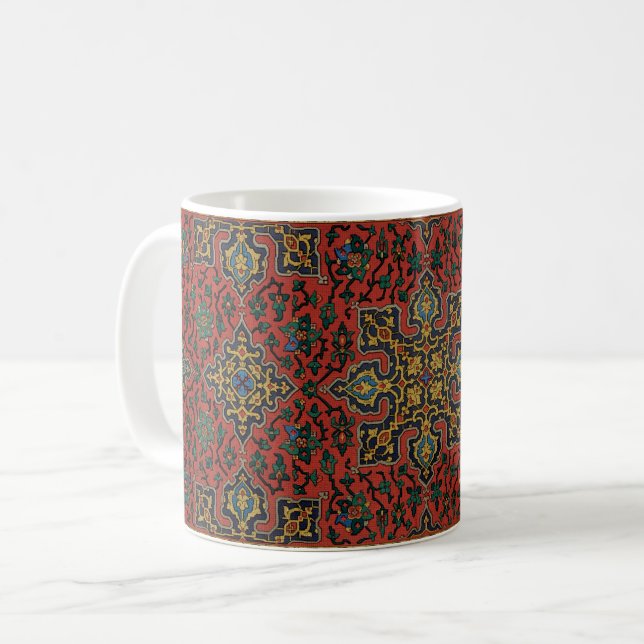 Caneca De Café Tapete Persa Carpete Vermelho Azul Clássico (Frente Esquerda)