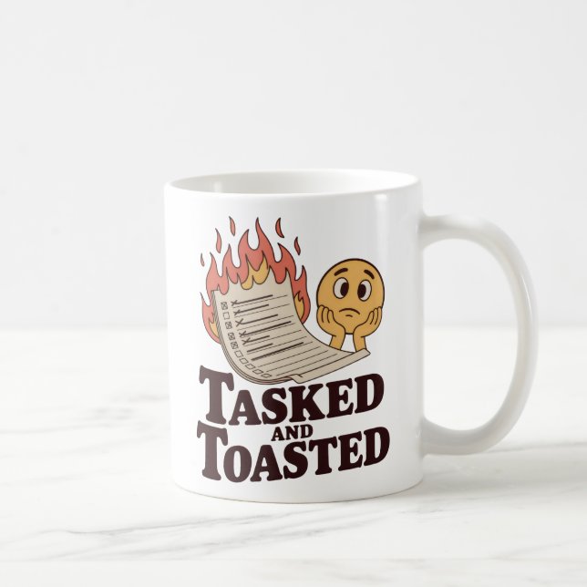 Caneca De Café Tarefa e Torrado | Caos no Local de Trabalho com H (Direita)