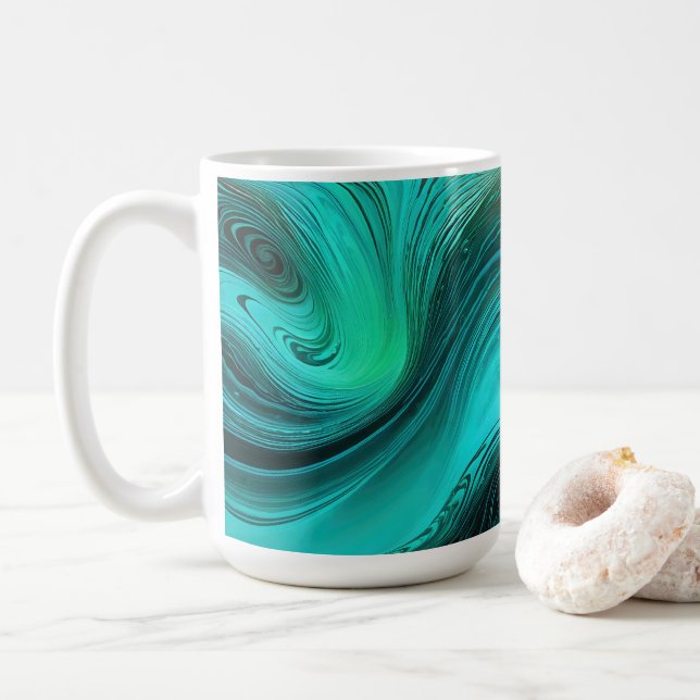 Caneca De Café "Tarifa" Blue Swirls Ondas (Com Donut)