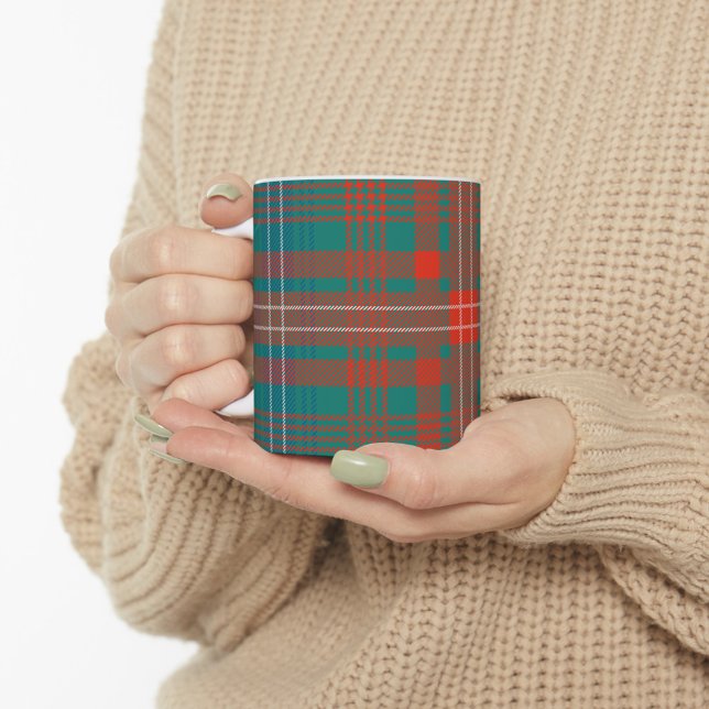 Caneca De Café Tartan Clan Wilson Xadrez Orange Turquoise Check (Criador carregado)
