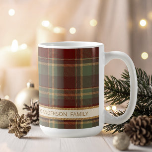 Caneca De Café Tartan Feliz Natal Moldura Dourada ID1141A