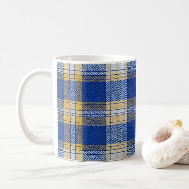 Caneca De Café Tartan Plaid Blue and Yellow  (Com Donut)