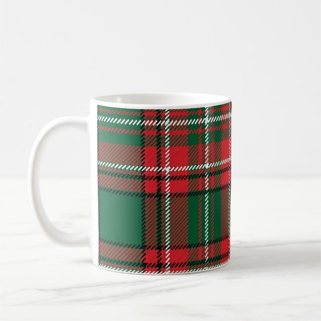 Caneca De Café Tartan tradicional: padrão de xadrez verde-vermelh (Esquerda)