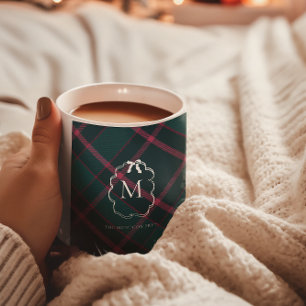 Caneca De Café Tartan Verde e Rosa Monograma Personalizado com
