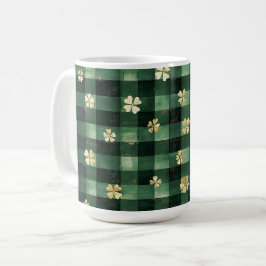 Caneca De Café Tartan Verde Trevos Dourados Dia de São Patrício