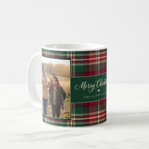Caneca De Café Tartan Xadrez Natal Personalizado com Duas Fotos