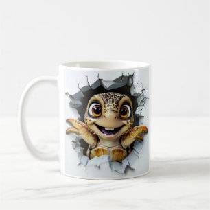 Caneca De Café Tartaruga de Desenho Animado Divertida Emergindo