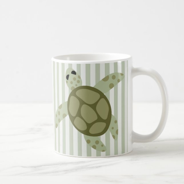 Caneca De Café Tartaruga de mar bonito na listra verde (Direita)