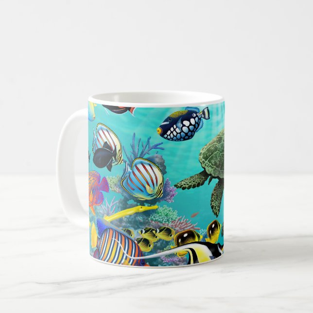 Caneca De Café Tartaruga de mar tropical havaiana dos peixes da (Frente Esquerda)