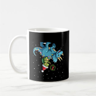 Caneca De Café Tartaruga do Papai Noel Montando Rena T-Rex Luz de