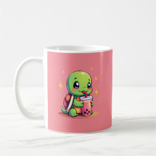 Caneca De Café Tartaruga fofa bebendo boba. Tartarugas Boba Engra
