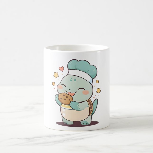 Caneca De Café Tartaruga Fofa de Chapéu de Chef Comendo Biscoito  (Centro)