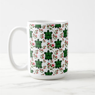 Caneca De Café Tartaruga Fofa e Padrão Floral Sem Costura