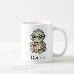 Caneca De Café Tartaruga Fofa Lendo um Livro Personalizado