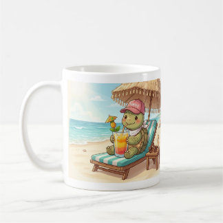 Caneca De Café Tartaruga fofa na praia