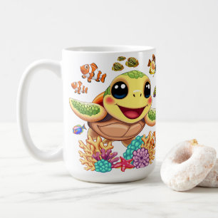 Caneca De Café Tartaruga Marinha Bebê Feliz e Fofa Personagem