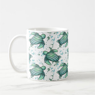 Caneca De Café tartaruga marinha em aquarela padrão verde azul an