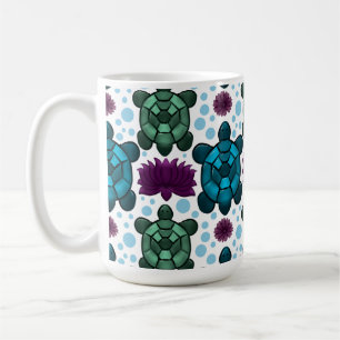 Caneca De Café Tartaruga marinha em tons de verde e azul padrão d