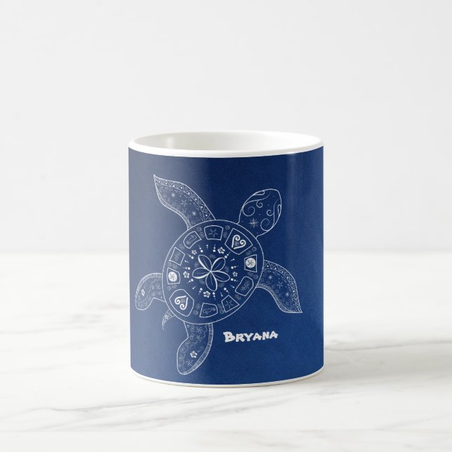 Caneca De Café Tartaruga Marinha Havaiana Branca na Praia Azul Tr (Centro)