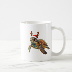 Caneca De Café Tartaruga Marinha Luzes de Natal Chapéu Engraçado