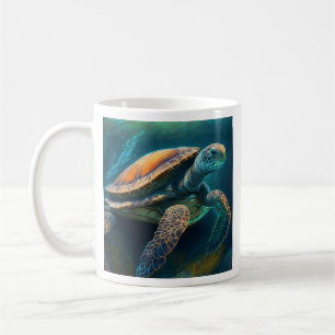 Caneca De Café Tartaruga marinha nadando no oceano