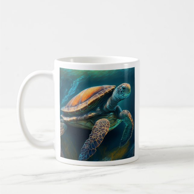 Caneca De Café Tartaruga Marinha Nadando no Oceano (Esquerda)