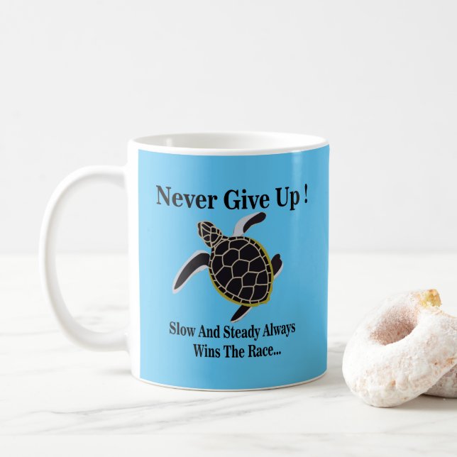 Caneca De Café Tartaruga Marinha Nunca Desista  (Com Donut)