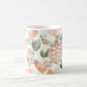 Caneca De Café Tartaruga Marinha Sonhos Corações Pêssego