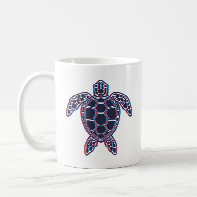 Caneca De Café Tartaruga Marinha Vermelha E Azul Anaglyfe 3D Efei (Esquerda)