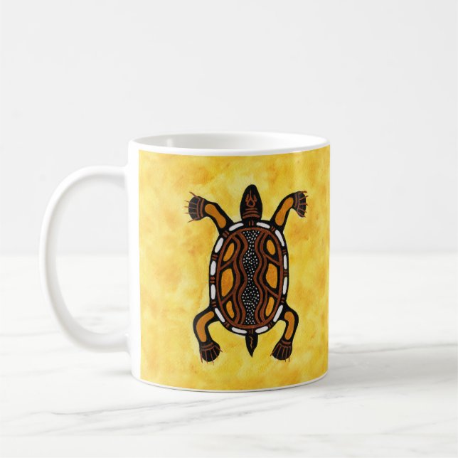 Caneca De Café Tartaruga - Pintura de Arte Inspirada Aboriginal (Esquerda)