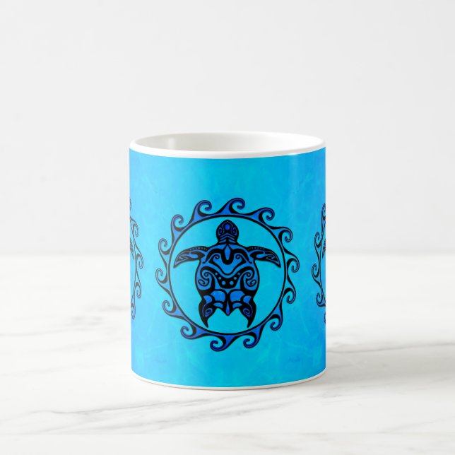 Caneca De Café Tartaruga tribal azul Sun (Centro)