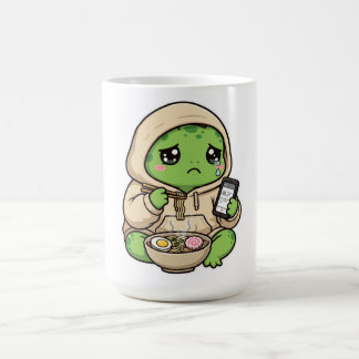 Caneca De Café Tartaruga Triste Comendo Ramen e Rolando Celular F