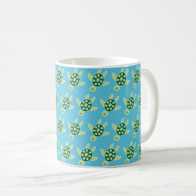 Caneca De Café Tartarugas de Nadação em Cute, Padrão Ilustrado (Frente Esquerda)