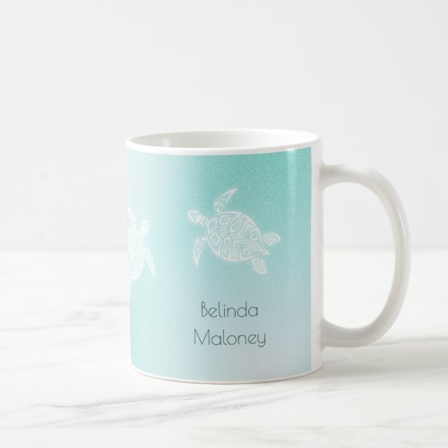 Caneca De Café Tartarugas-do-mar Brancas Turquesa Personalizar (Direita)