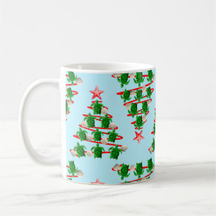 Caneca De Café Tartarugas do mar de Natal em azul Legal