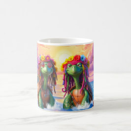 Caneca De Café Tartarugas Reggae – Vibrações da Ilha para Sempre.